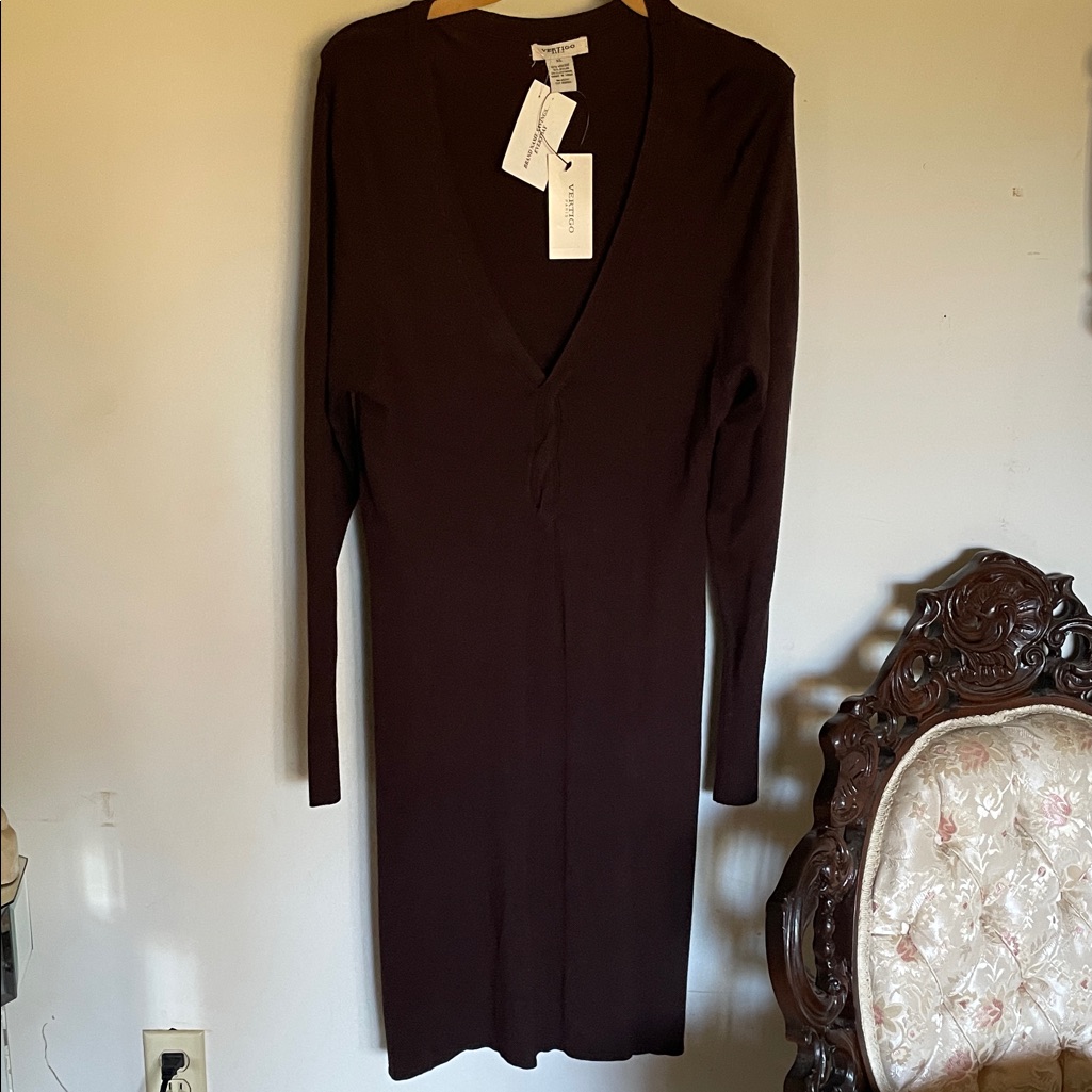 Ladies Brown Viscose Sweater Knit Dress Sz Xl Nwt